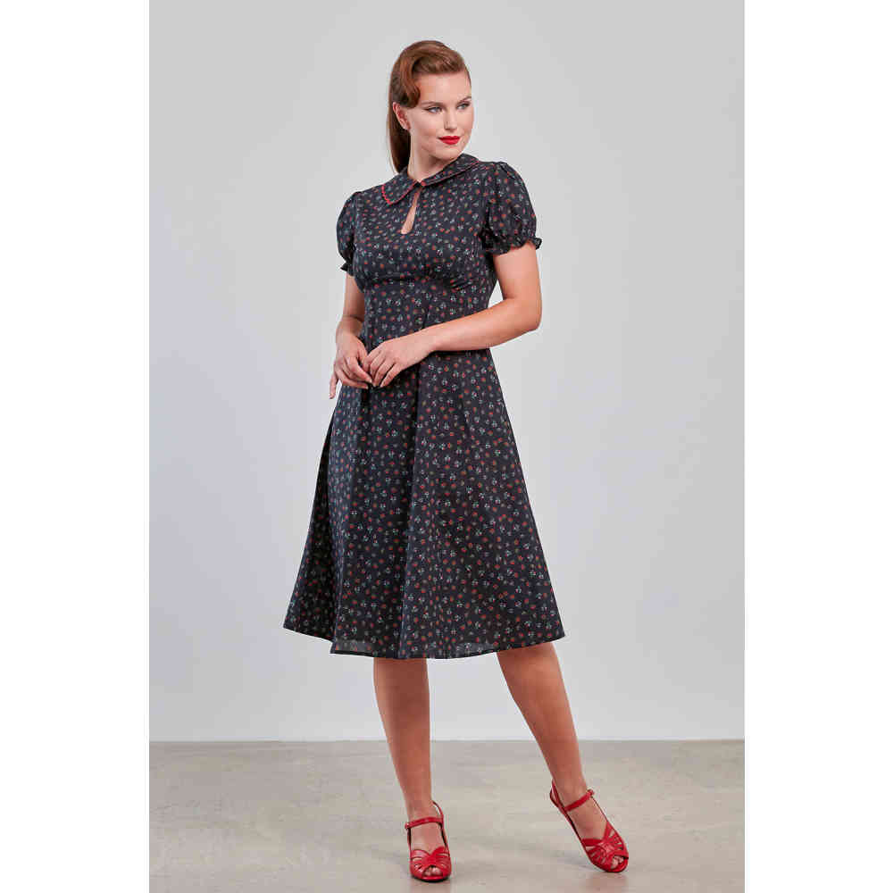 Banned - June Flower Flare dress - Black